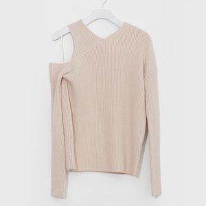 Nomia beige cut out asymmetrical knit sweater